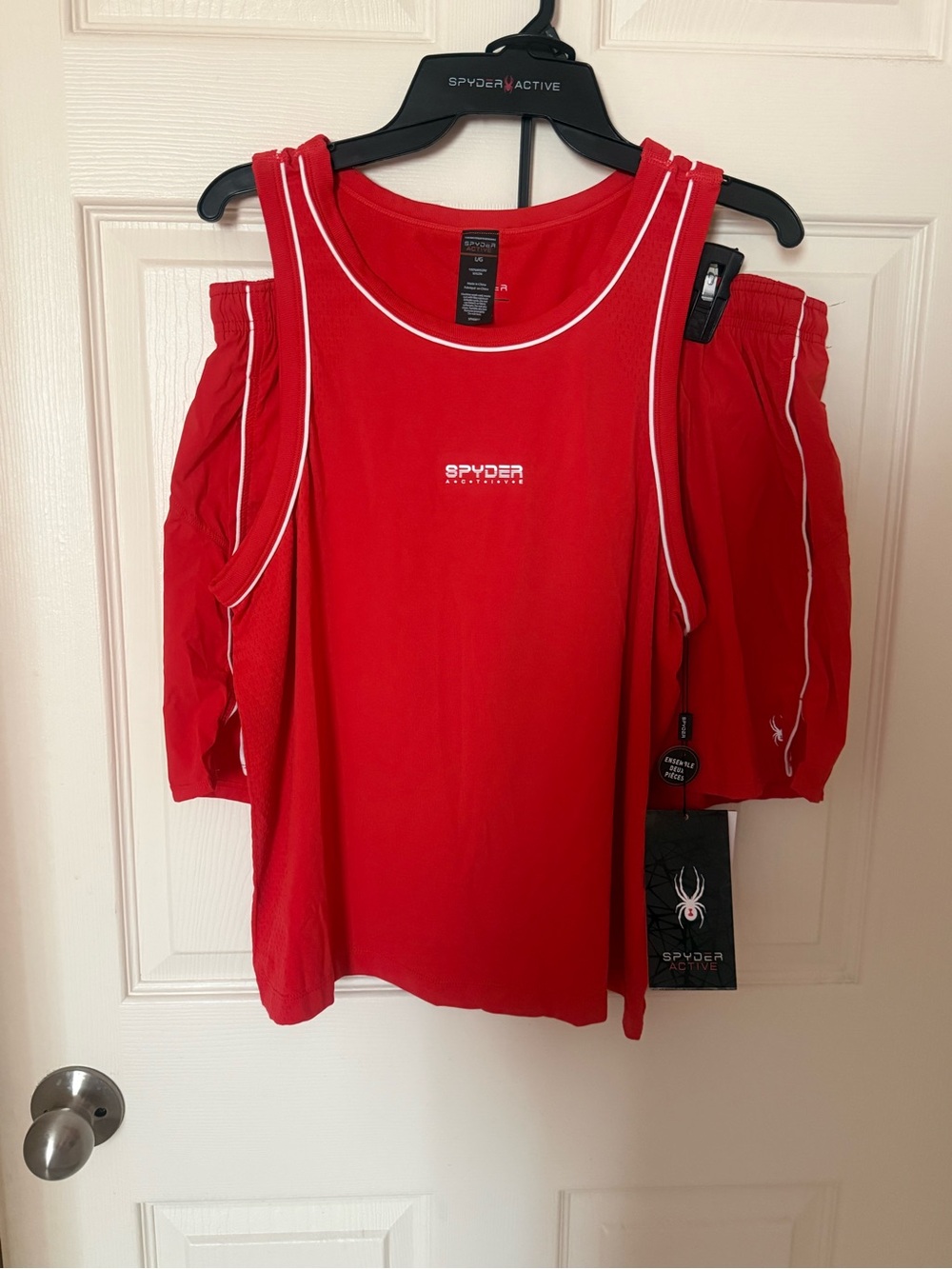 Spyder Red Women's Performance Tank with White Trim and shorts set